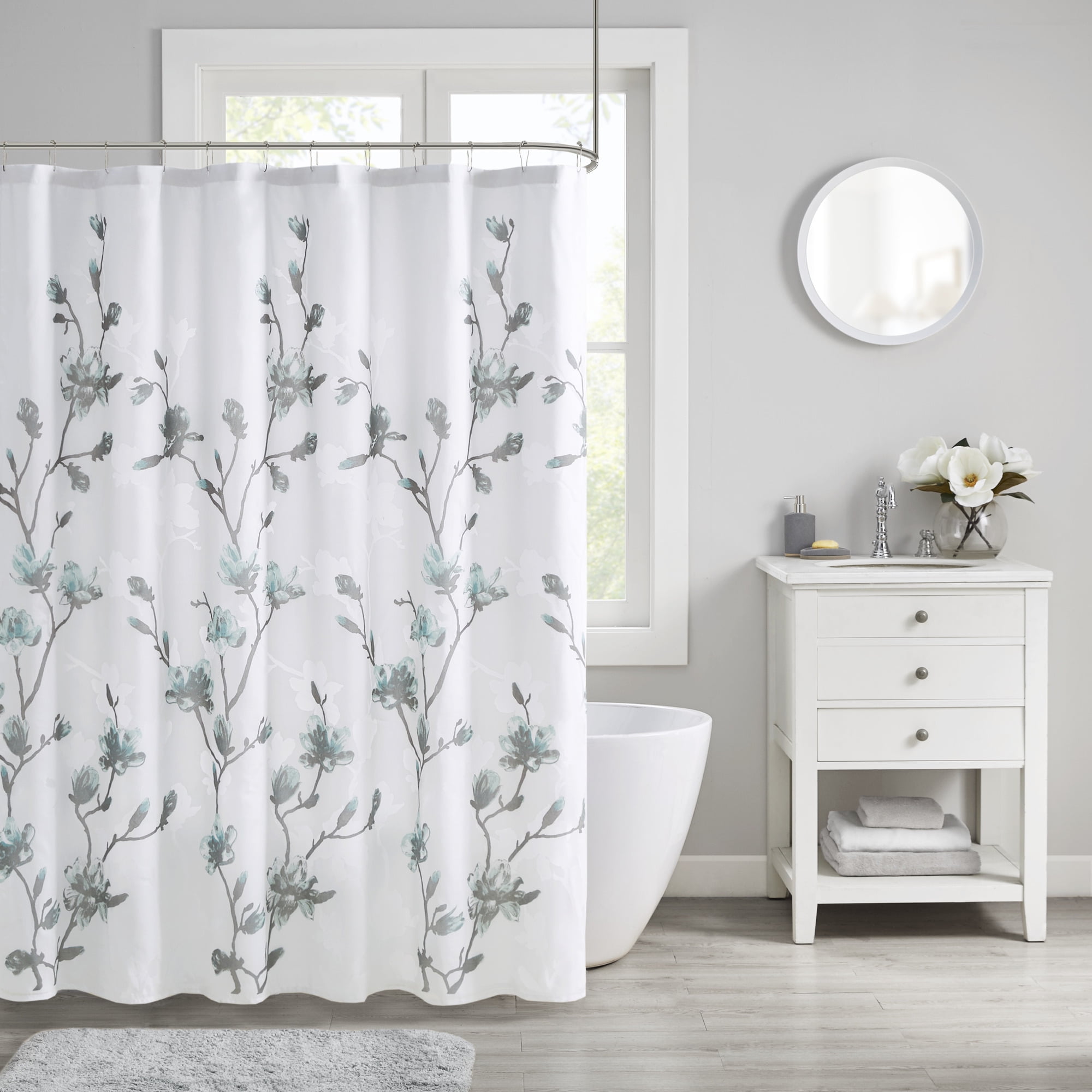 Home Essence Anise Floral Printed Burnout Shower  Curtain  