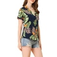 thumbnail image 4 of CAMISAS DE MUJER INSPIRADAS CHIC Hawaianas de Manga Corta Tropical Floral con Botones L Azul Marino, 4 of 6