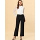 thumbnail image 3 of INSPIRE CHIC Pantalones de trabajo de cintura alta para mujer Pantalones de pierna ancha con hebilla trasera elástica Negro L, 3 of 6