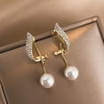 thumbnail image 3 of Jiaroswwei 1 Pair Stud Earrings Bling Rhinestone Luxury Elegant Lustrous Faux Pearl Dangle Earrings Fashion Jewelry, 3 of 7