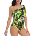 thumbnail image 3 of Gukieu st. patrick’s day gnomes Print One-shoulder Ruffled One-piece Swimsuit with Removable Chest Pads and Tummy-control Swimsuit for Women-Large, 3 of 6