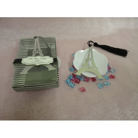 - 5 PIECES OF SILVER EIFFEL TOWER BOOKMARK WITH TASSEL GIFT BOX WEDDING FAVOR
