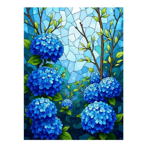 Diamond Art Kit for Adults, Blue Floral Stained Glass Art Diamond Painting for Adults Beginners, 5D DIY Diamond Art Painting Kits, Colorful Diamond Painting Craft for Home Decor 12x16