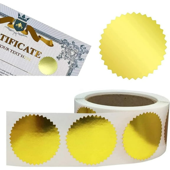Gold Serrated Edge Certificate Seals Stickers 250Pc Award Labels, By Meiiso, Large Inventory!