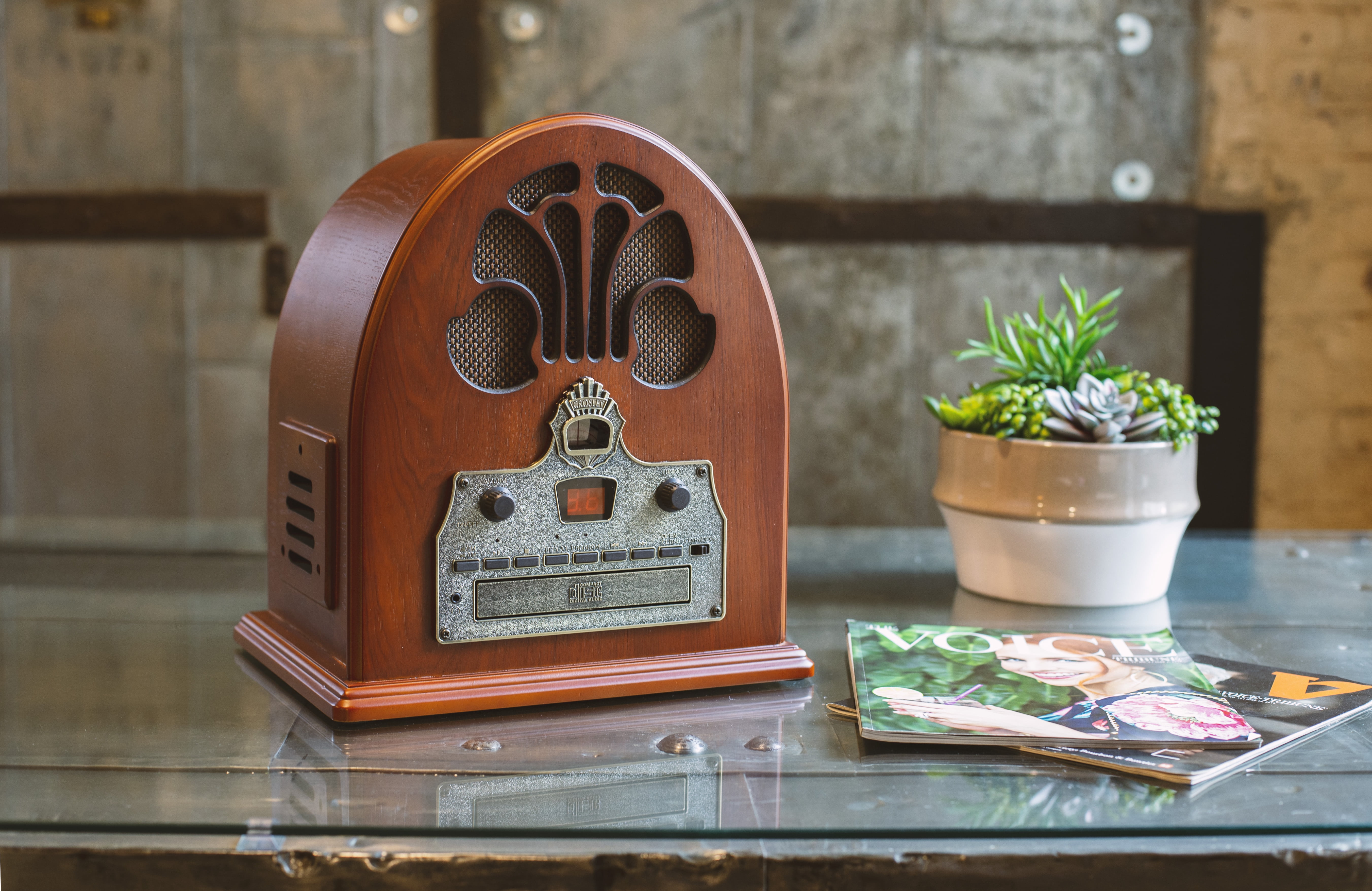 Crosley Cathedral Radio CD Player with Bluetooth & AM/FM, AC-Powered Tabletop Radio CR32D-PA