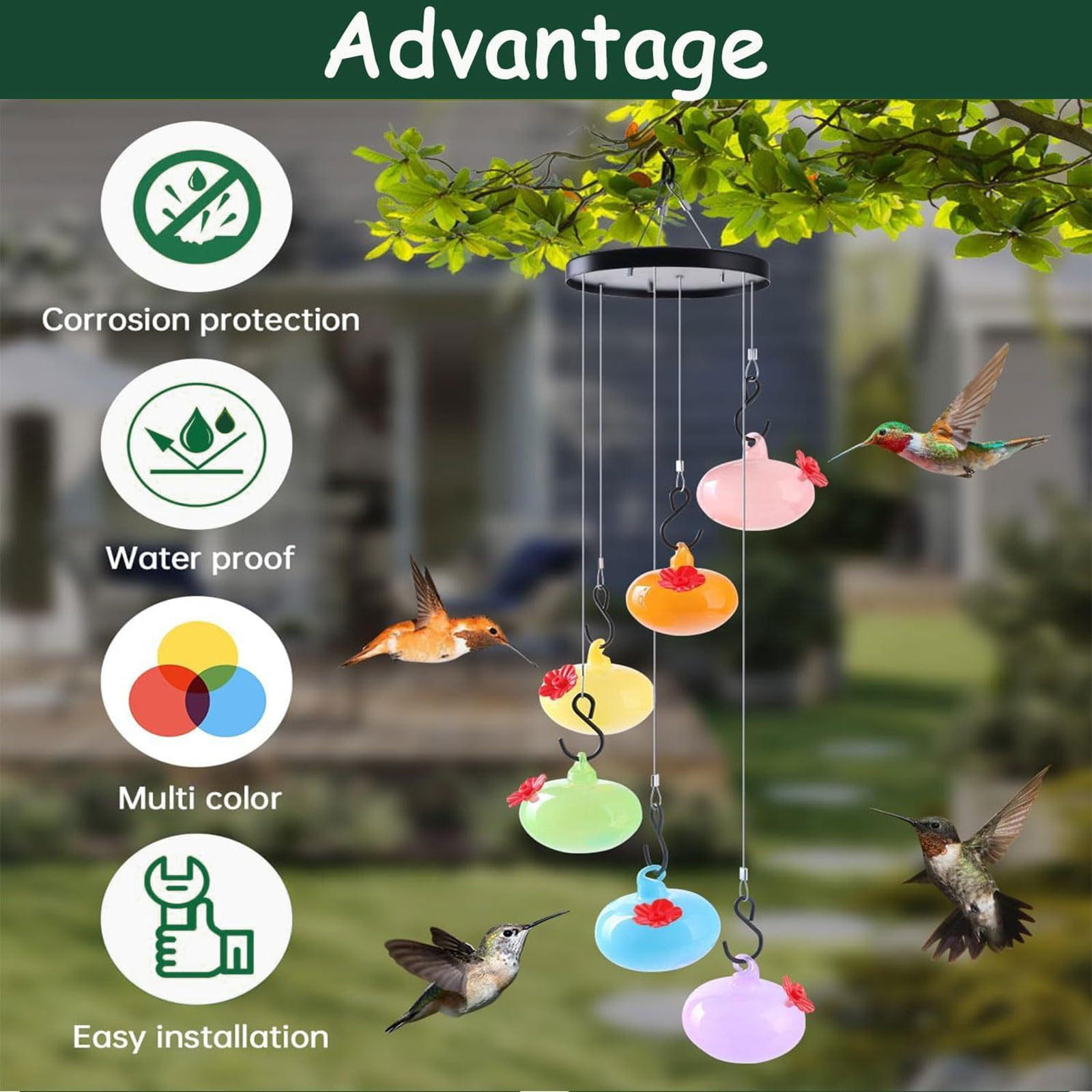 Djiypn Beautiful Wind Chimes Hummingbird Feeders for Garden & Patio Decoration - Versatile Outdoor Bird Feeder to Attract Birds - Perfect Gift for Nature Lovers & Gardening Enthusiasts