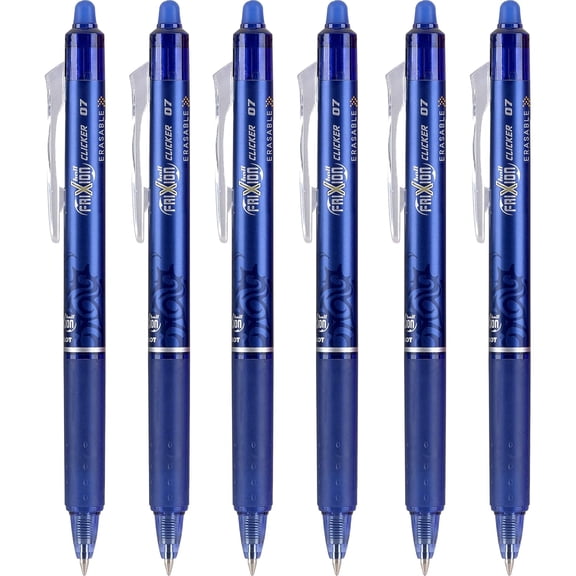 PILOT FriXion Clicker pen 0.7 mm, Erasable Gel Pens, Bold Point, 6 pack (Blue)
