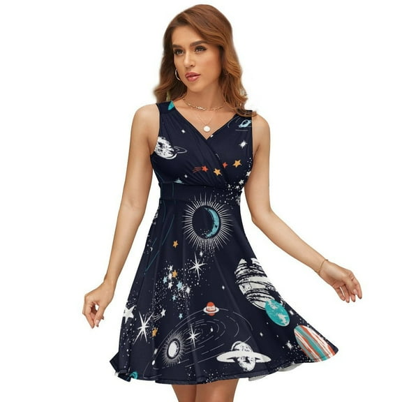 Space Planets Constellation Dress Summer Street Style Dresses Female Sleeveless Printed Sundress