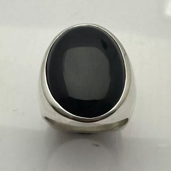 Solid 925 Sterling Silver Flat Black Onyx Cushion Gemstone Christmas Men's Ring