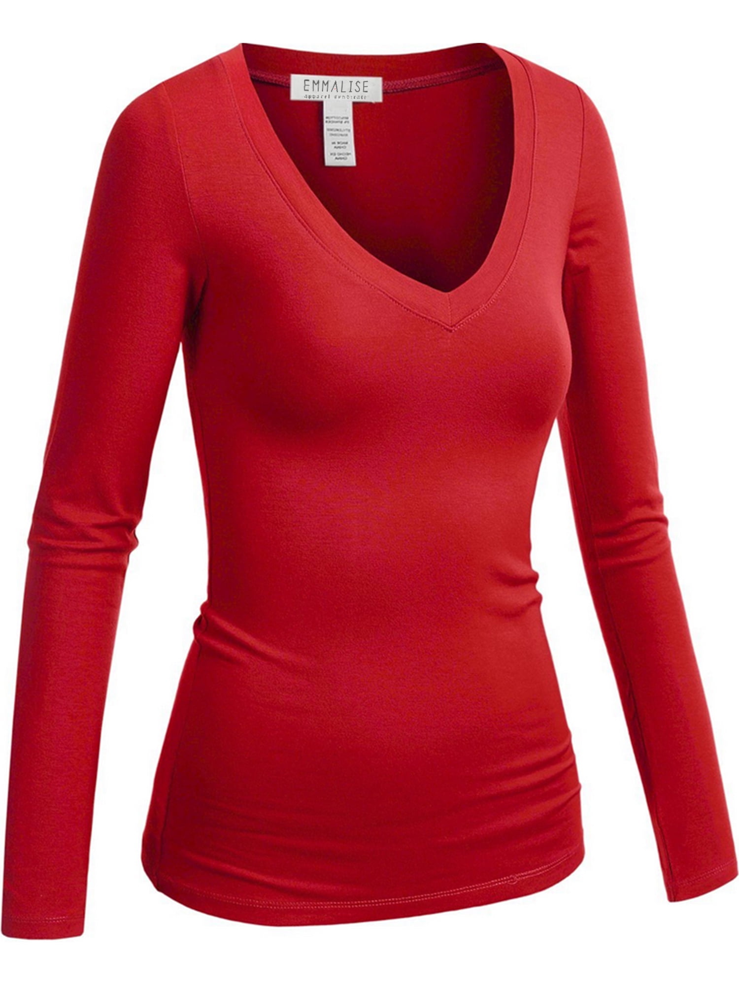 Emmalise Women's Casual Basic V-Neck Tshirt Long Sleeves Tee Top - Deep  Burgundy, M - Walmart.com