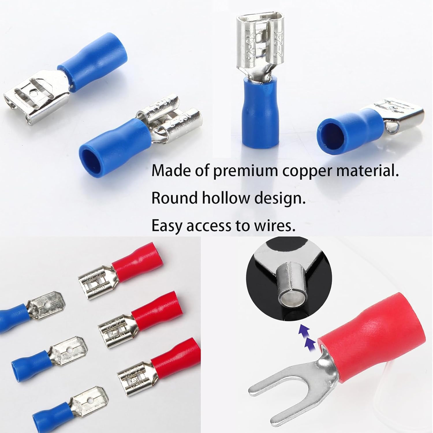 Quanmin 300PCS Mixed Quick Disconnect Electrical Insulated Butt Bullet Spade Fork Ring Solderless Crimp Terminals Wire Connectors Assortment Kit Cold Crimp Terminals