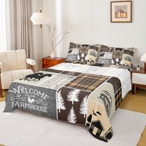 Manfei Rustic Farmhouse Cabin Queen Sheet Sets,Farm Animal Horse Flat Sheet,Old Barn Door Queen Fitted Sheet For Boye Kids,Ultra Soft Home Decor,4 Pieces