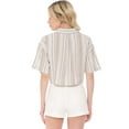 thumbnail image 3 of Cali1850 Women's Oceanside Linen Shirts Short Sleeve Striped Crop Top Collared Cropped Blousep, 3 of 3