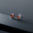 thumbnail image 4 of Gem Stone King 14k White Gold Red Garnet and Blue Created Sapphire Earrings for Women (2.96Cttw, GemstoneJanuary Birthstone, Oval Checkerboard 8X6MM, Round 2.5MM), 4 of 5