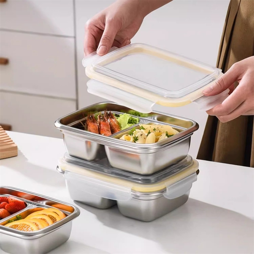 2 Compartment Stainless Steel Lunch Box Leak Proof Snack Container For School