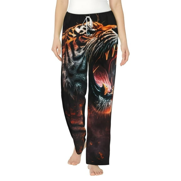Salouo Cool Tiger Print Women's Pajama Pants Casual Loose Sweatpants PJs Flowy Pants Drawstring Palazzo for Women Wide Leg Pants Lounge Pajama -Large