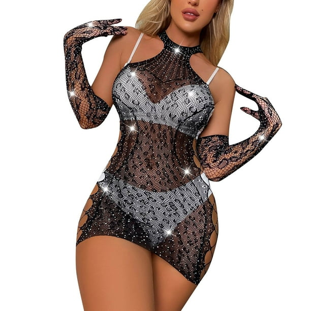 Gibobby Conjunto ropa interior mujer Conjunto De Lencería Erótica Ropa Interior Sexy para Mujeres Encaje Mujeres Lencería Cuello en V Ropa de Dormir(Negro, Talla única)