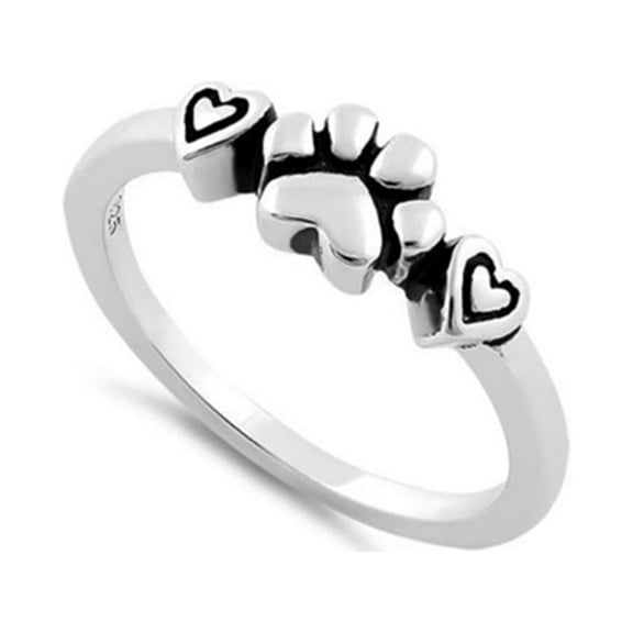 Mooneye 925 Sterling Silver Oxidized Plated Pet Love Paw Hearts Women Graduation Gift Ring