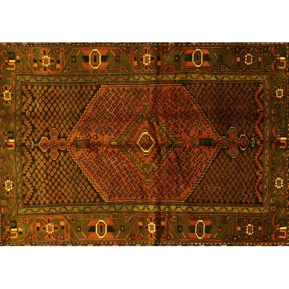 Ahgly Company Machine Washable Indoor Rectangle Persian Yellow Traditional Area Rugs, 8' x 12'