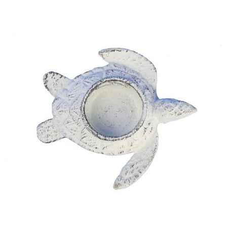 Iron Tealight - Whitewashed Cast Iron Turtle Decorative Tealight Holder 4.5