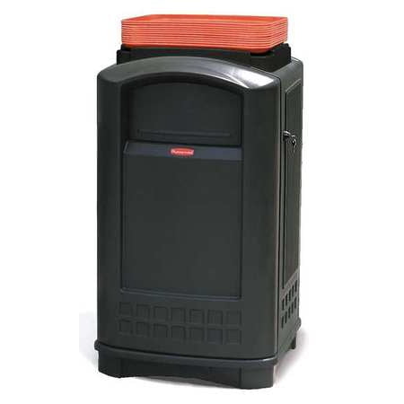 RUBBERMAID Plaza Trash Can with Tray Top, 50-Gallon, Black FG396300BLA