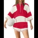 thumbnail image 2 of Conjunto Deportivo de Dos Piezas A Rayas para Mujer, Chándal Extragrande, Top y Pantalones Cortos con Bolsillos, Rojo M, 2 of 9
