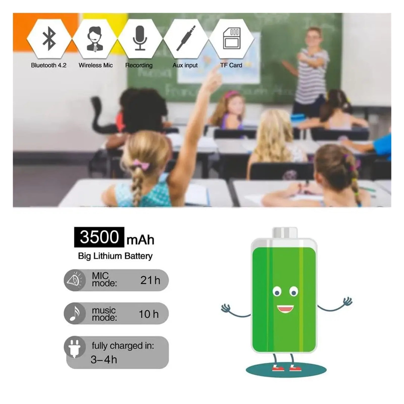 UHF Wireless Megaphone Teacher Loudspeaker Voice Amplifier Waist Hanging High Power Speaker U Disk Connection Black ,High Sound