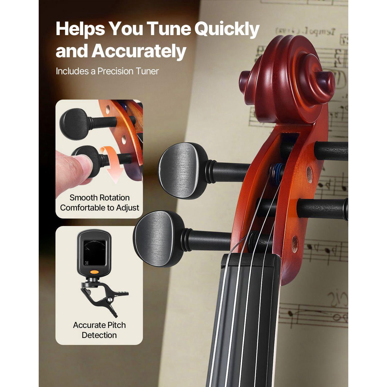 3/4 Size Violin for Adults Beginners Professional Fiddle Set with Hard Case Bow Rosin Shoulder Rest Tuner Bridge Extra Strings Brown