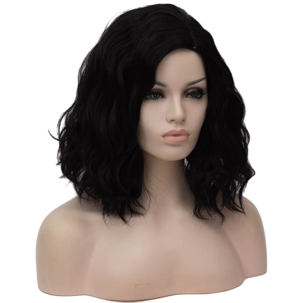 BERON Black Short Wigs Women Girls Curly Wavy Hair Wig 14" Body Bob Cosplay Party or Daily Use Wigs