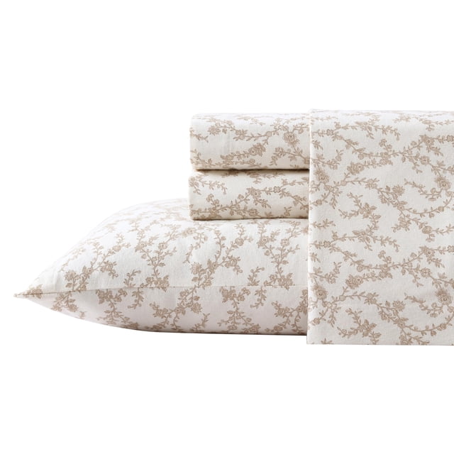 Juego de sábanas Laura Ashley Victoria de franela de algodón beige King