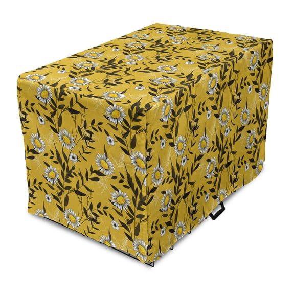 Vintage Dog Crate Cover, Repeating Botanical Pattern with Nostalgic Spring Flora and Leaf, Easy to Use Pet Kennel Cover Small Dogs Puppies Kittens, 7 Sizes, Dark Brown Earth Yellow, by Ambesonne
