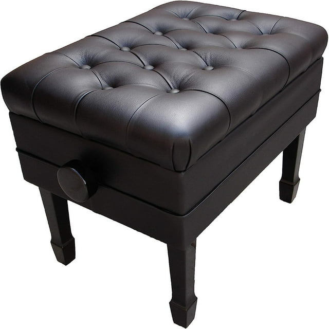 CPS Imports Genuine Leather Adjustable Artist Concert Piano Bench Stool in Ebony Satin with Music Storage