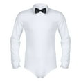 thumbnail image 3 of YONGHS Men's One-Piece Long Sleeve Bow Tie Shirt Top Leotard Modern Dance Latin Tango Bodysuit White X-Large, 3 of 7
