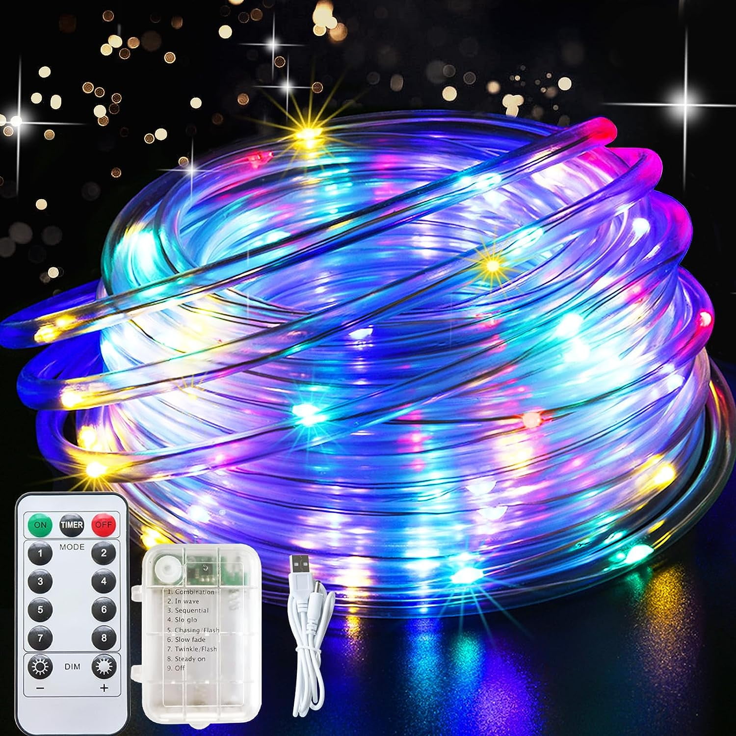 100 LED Rope Lights ,39ft USB Battery Operated Rope String Light with