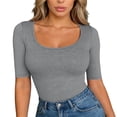 thumbnail image 3 of Kcolen Women's Half Sleeve Square Neck Slim-Fit Tee Tops Summer Beach Fashion Casual Basic Tee Shirts Spring Work Outfits Going Out Trendy Clothes, 3 of 5