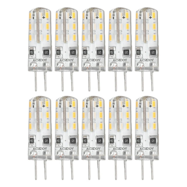 10 bombillas LED G4 de silicona con base de dos pines, blanco cálido, 3000 K, 1,5 W, CA 220 V, 110 lm, repuesto para paisajismo.