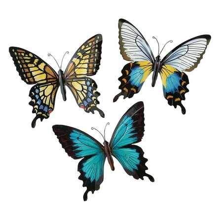 Coffee Theme Decorations - Metal Butterfly Wall Art Decoration, Set of 3 Fauna, Insect, Garden Theme Décor