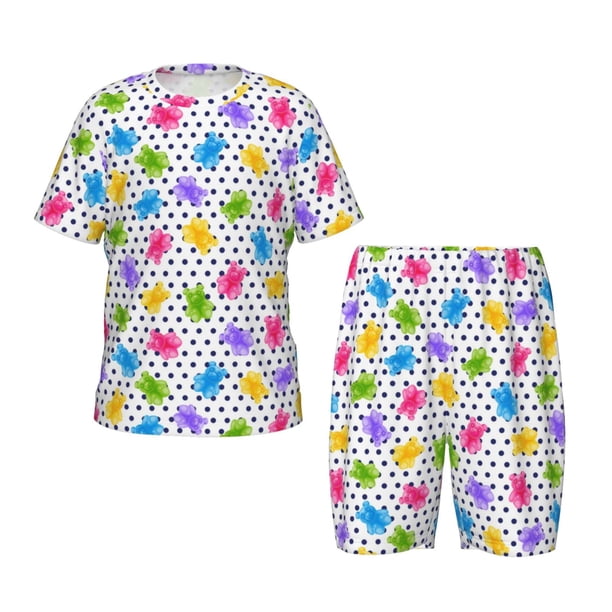 Balery Bear And Polka Dot Conjunto de Pijama Infantil de Manga Corta con Estampado – Ropa de Dormir de Algodón Suave-Medium