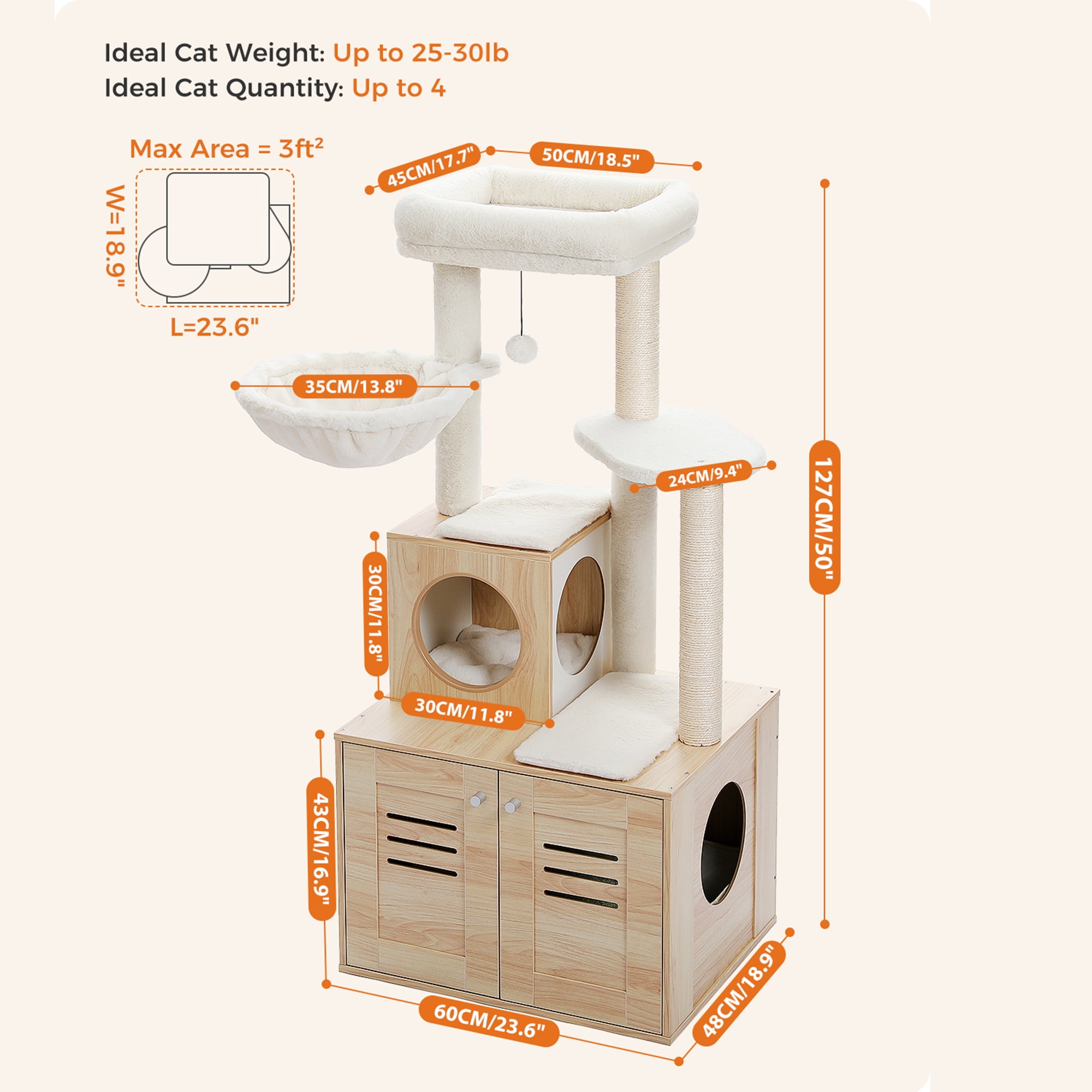 Pefilos 50" Cat Tree Tower for Indoor Cats with Hammocks, Multi-Level Cat Condo for Adult Cats Play House Activity Center Cats with Litter Box Included, Beige Pefilos 50" Cat Tree Tower for Indoor Cats with Hammocks, Multi-Level Cat Condo for Adult Cats Play House Activity Center Cats with Litter Box Included, Beige