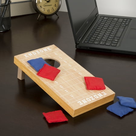 Tabletop Cornhole – Classic Mini Travel Wood Beanbag Toss Skill Board Game with Football Field Design by Hey! Play! (Single Board)