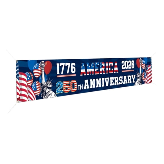 250th Anniversary Banner 120" x 20" Freedom 250 Years Birthday 1776-2026 American Flag Patriotic Party Supplies Home Decorations for Outdoor, Indoor, Yard, Garden, Porch, Lawn