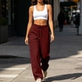 thumbnail image 4 of LEAVINGSUO Wide Leg Sweatpants for Women Drawstring Elastic Waist Side Flap Pocket Work Pants Straight cut Casual Trousers Wine XL, 4 of 9