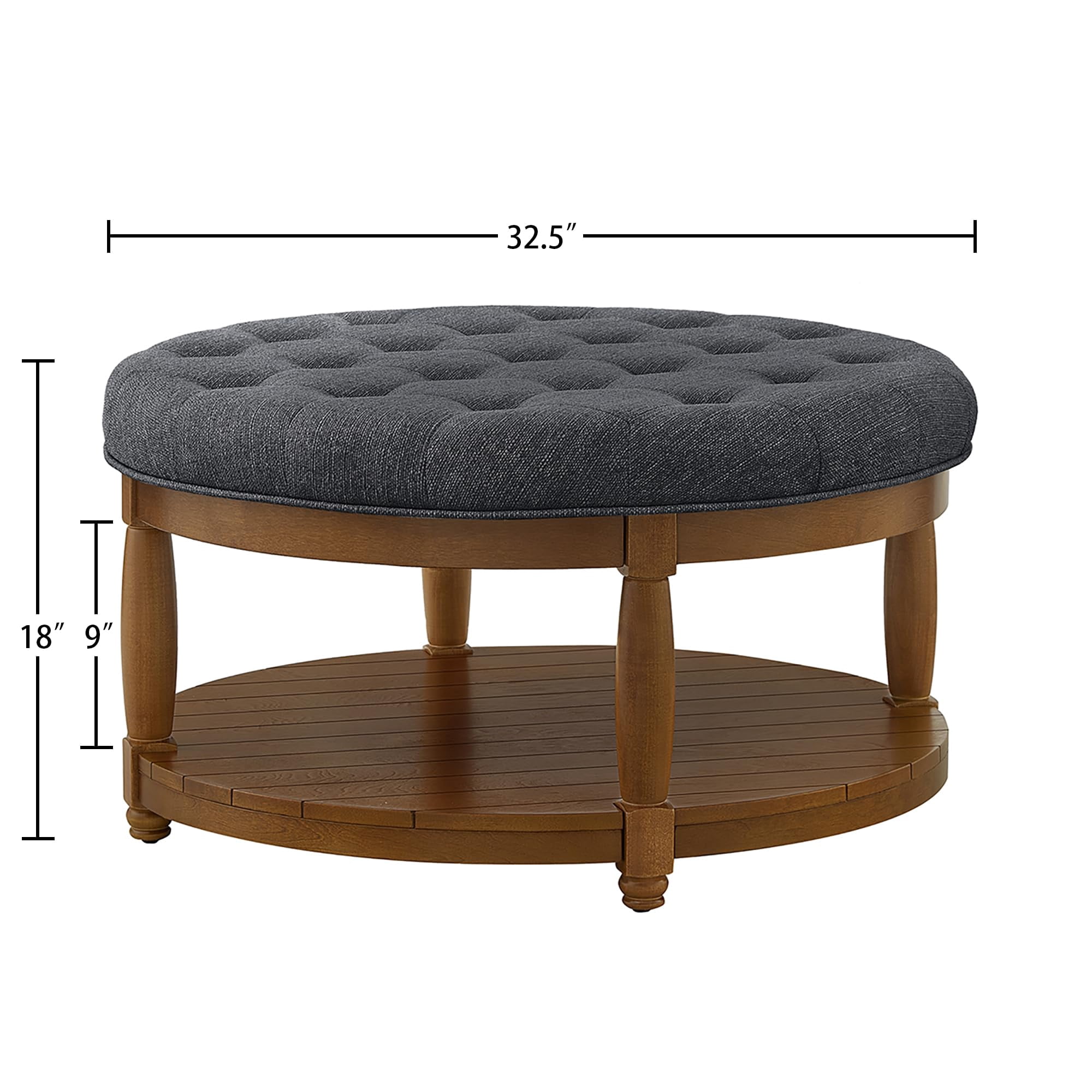 ODUWA Coffee Table Ottoman with Storage Shelf, Tufted Upholstered Footrest Stool, Solid Wood Base Accent Table for Living Room
