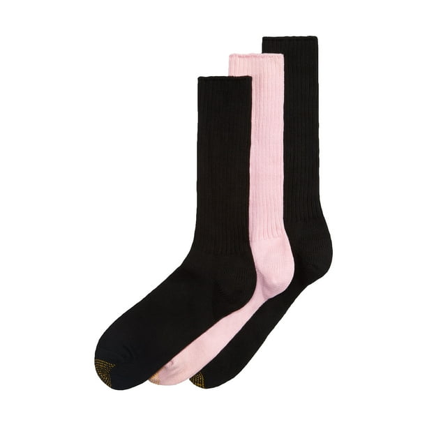 Gold Toe Premiere 3Pack Cotton Fluffies Dress Crew Socks (1013, Black