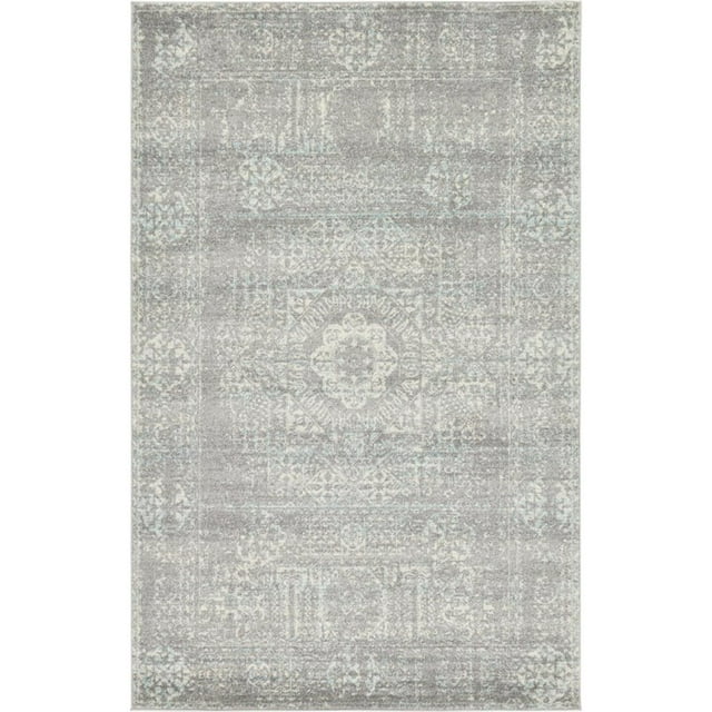 Unique Loom Tapis Tradition Classique Vieilli 5 Pieds x 8 Pieds Rectangle Argent/ivoire
