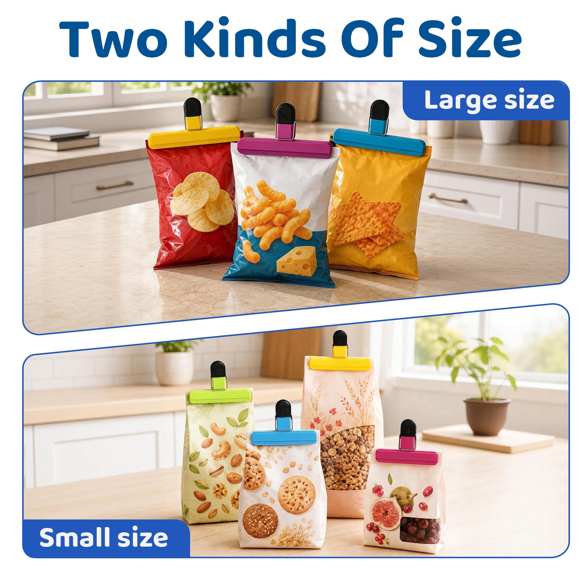12 Pack Food Bag Clips, Heavy‑Duty Plastic Sealing Clips, Multi‑Purpose Snack Bag Clamps for Kitchen Storage, Office Paper, Photos and Household Use