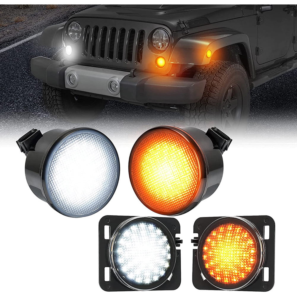 Smoked Lens White Drl Yellow Amber Led Front Replacement Turn Signal Lights  & Fender Side Marker Bulb Indicator Lamp Assembly For 2007 - 2018 Jeep  Wrangler Jk Jku 
