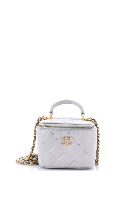Pre-Owned Classic Top Handle Vanity Case with Chain Quilted Lambskin Mini By Rebag