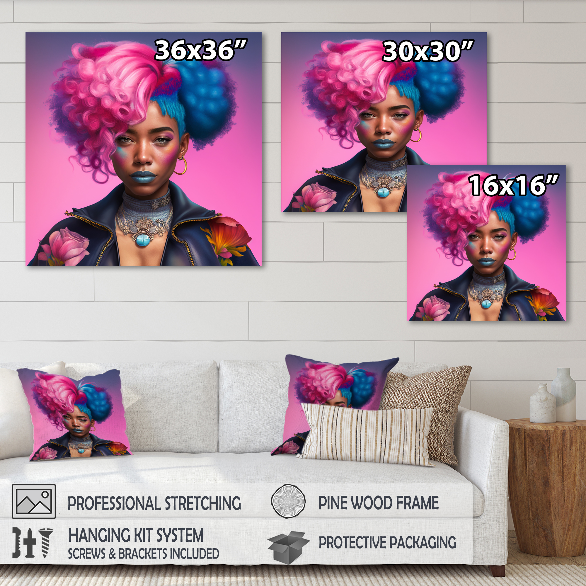 Designart Pink And Blue African American Woman III Canvas Wall Art