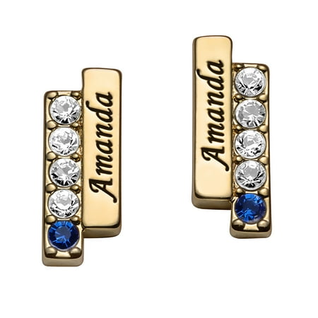 Personalized Women's Sterling Silver or Gold over Sterling Engraved Name and Birthstone Bar Earrings